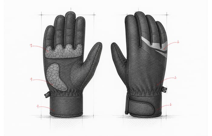 Black and blue cycling glove reference shown from palm and back