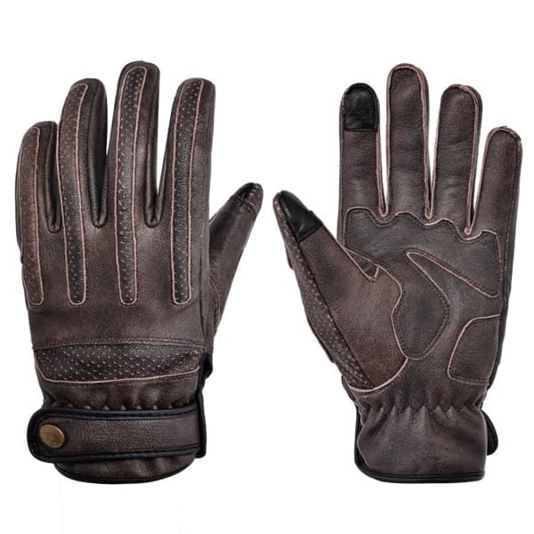 Unbranded brown vintage motorcycle glove sample shown from palm and back