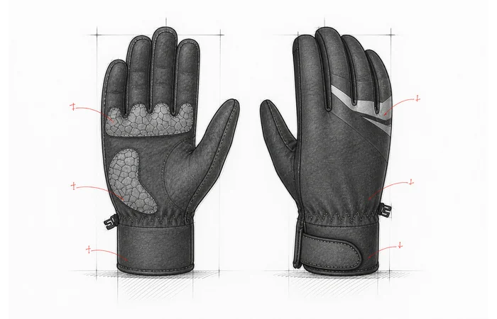Black and blue cycling glove product reference shown from palm and back