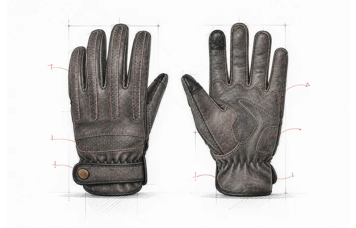 Brown motorcycle glove product reference shown from palm and back