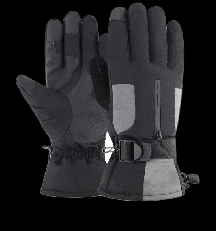 Black winter sports glove material detail with protective construction.