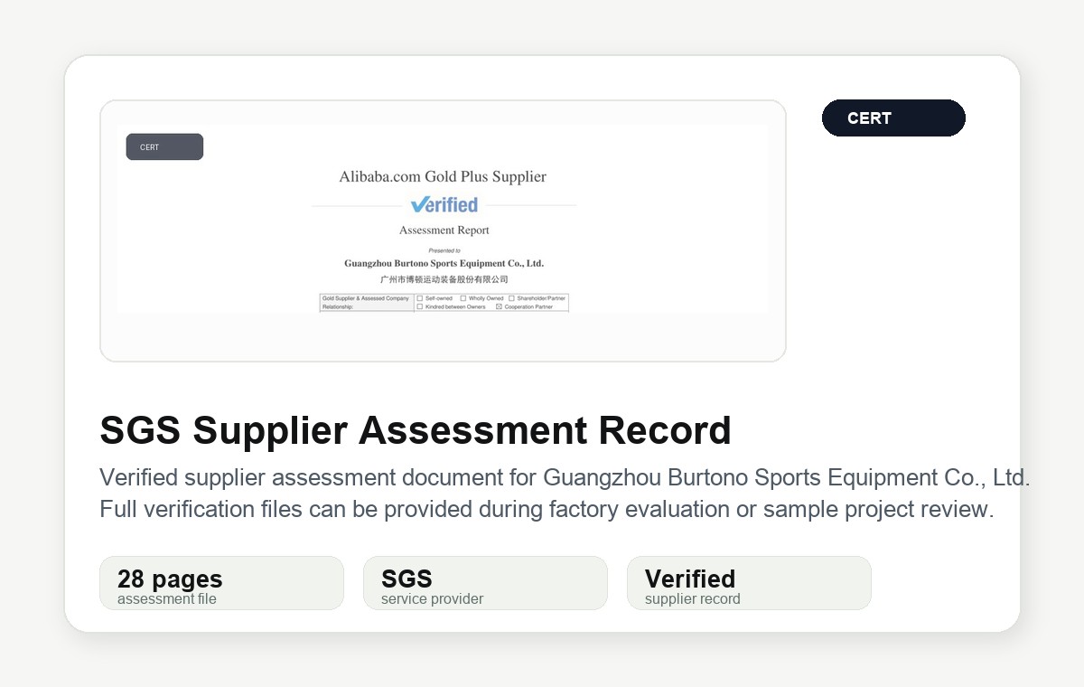 BURTONO SGS supplier assessment record proof card