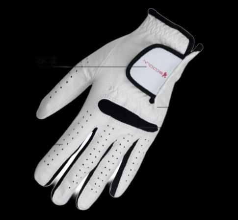 Palm side detail of a white sports glove showing grip material and stitching.