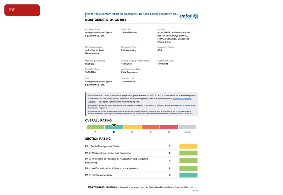 BURTONO BSCI audit summary preview for supplier qualification