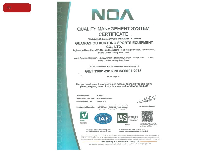 BURTONO ISO 9001 quality management certificate preview